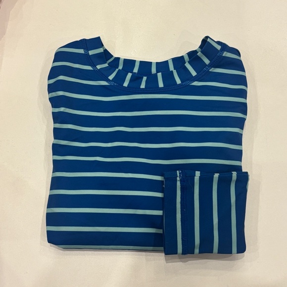 Hanna Andersson Baltic Blue Turquoise Striped Long Sleeve Rashguard - Picture 2 of 7